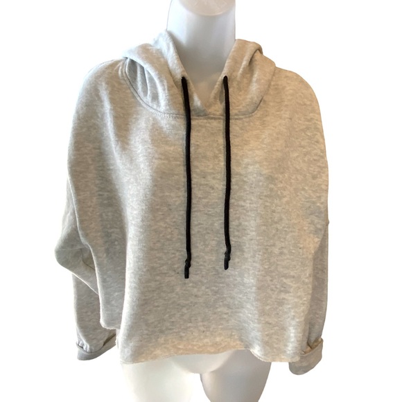 Be You Hooded Sweatshirt Grey With Black Tie Cropped Cut Off Pullover Size SP - Picture 1 of 12